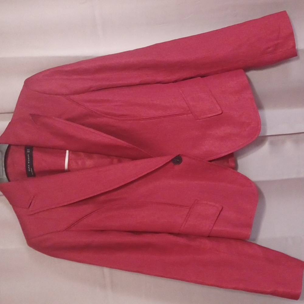 Zara Woman Linen Blend Red Single Button Blazer Notched Lapel Flap Pockets Sz 4